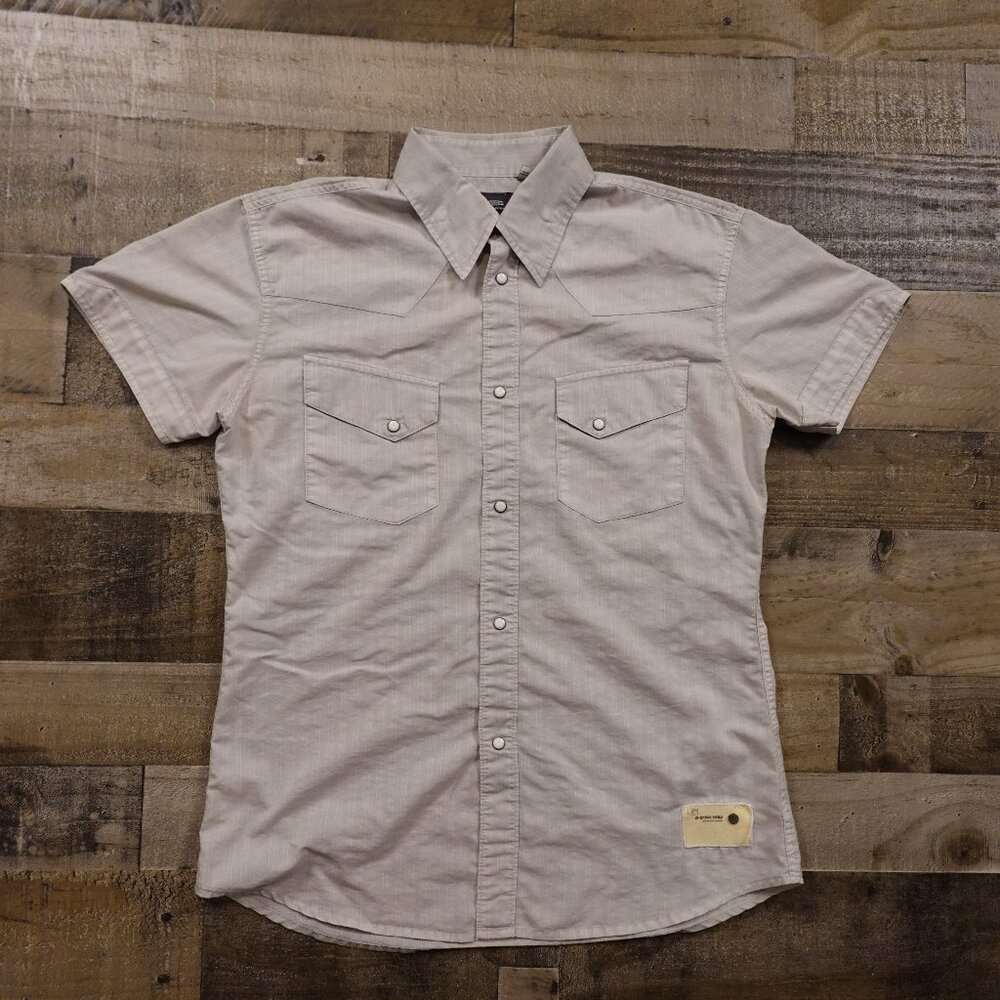 G-Star Raw Short Sleeve Snap Button Shirt Men’s XL Light Gray Western Utility‎
